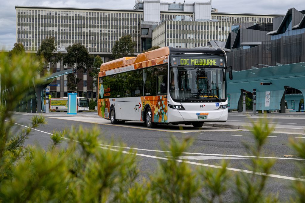 Electric bus on road