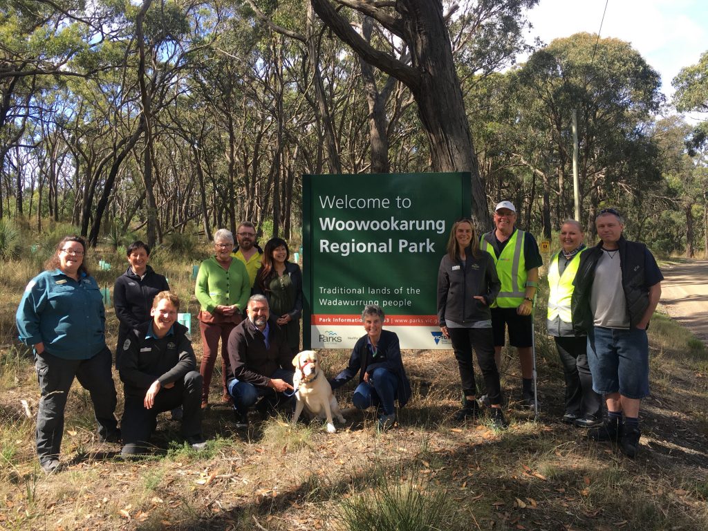 Grp Shot 03 Dementia Trail Ballarat Site Visit 3rd March 2021 site visit to Woowookarung park with partners from Parks Victoria, Bigger Hearts Dementia Alliance Ballarat, Dementia Australia, CMV Bus, and CDC Ballarat)
